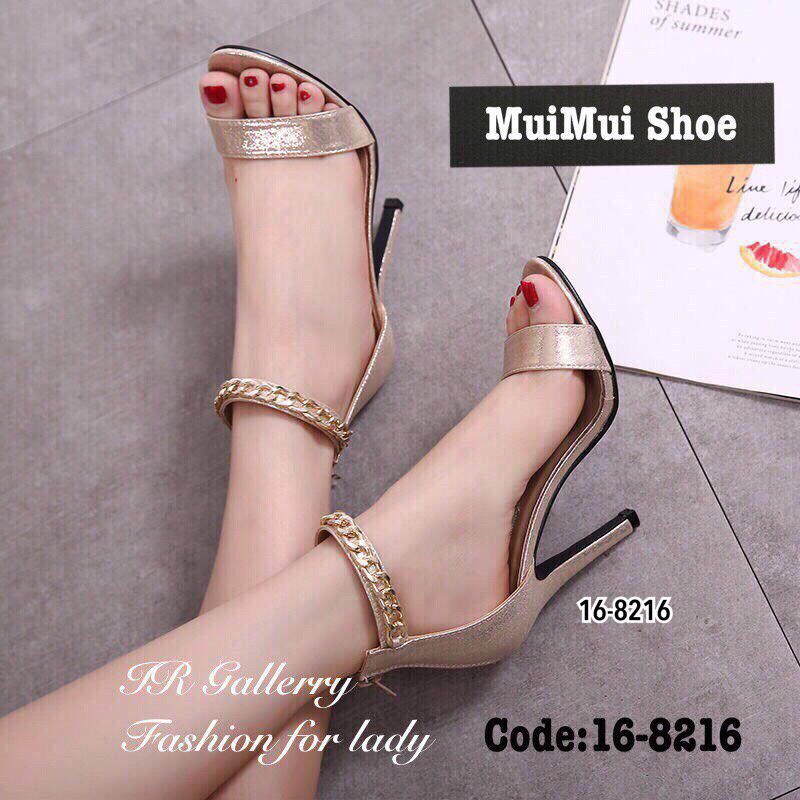 รองเท้าส้นสูงคาดโซ่ (สีทอง)