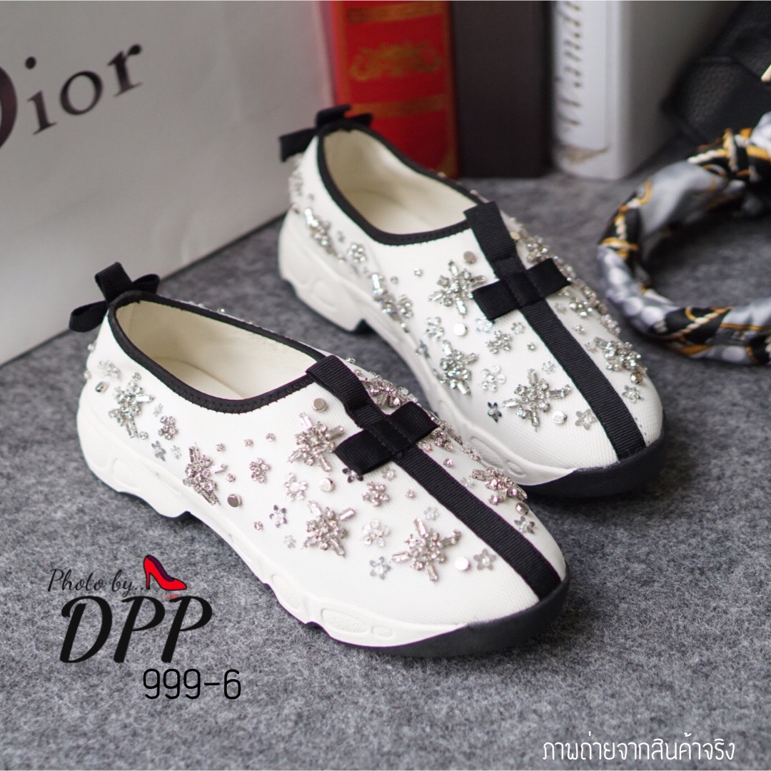 รองเท้า Dior Fusion Sneakers ลายคริสตัล (สีขาว)