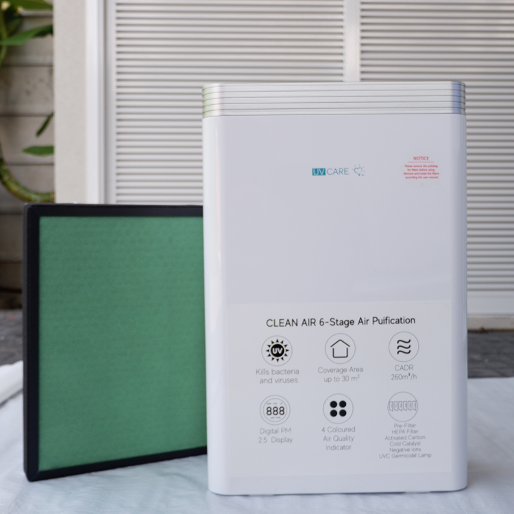 ขายถูก เครื่องฟอกอากาศพร้อมระบบฆ่าเชื้อโรค (6 ขั้นตอน) ครอบคลุมพื้นที่ 30 ตารางเมตร UV CARE CLEAN AIR 6 STAGE PURIFICATION