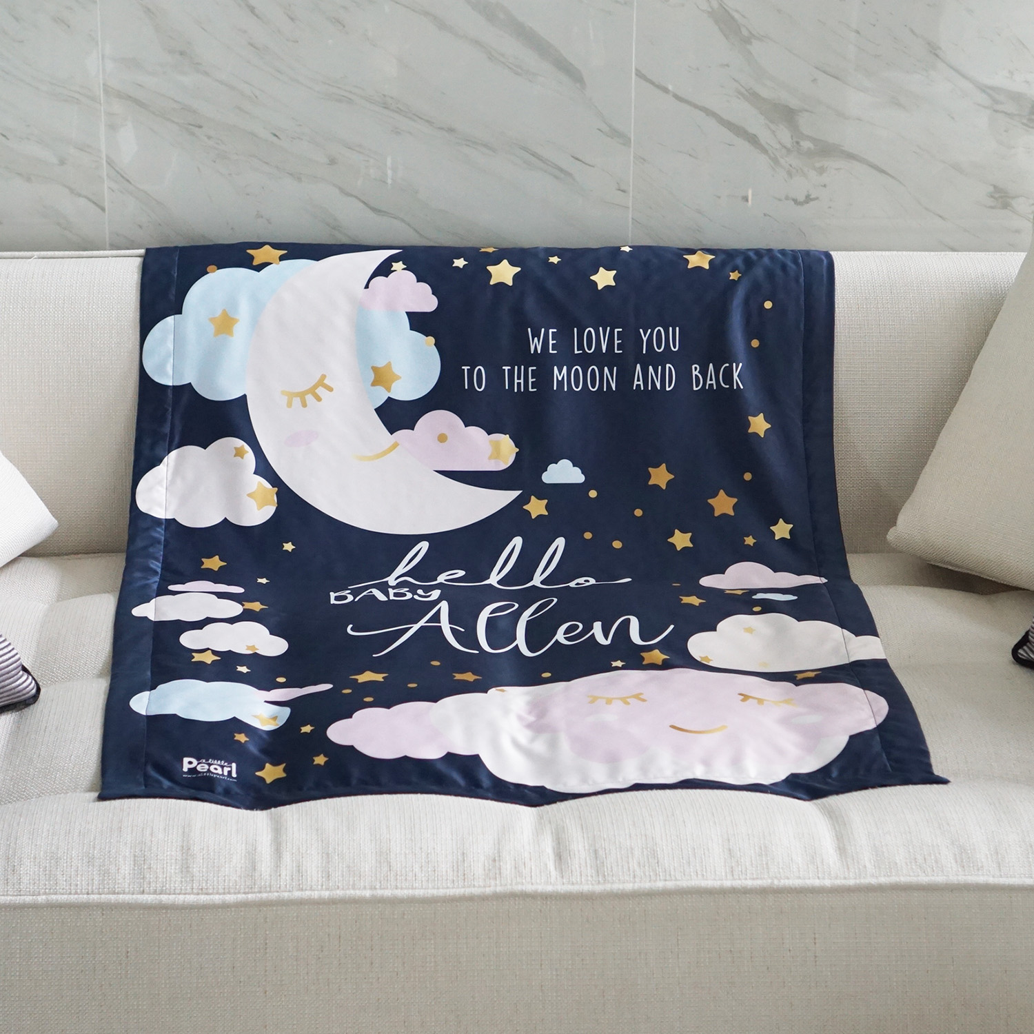 ผ้าห่ม สั่งทำใส่ชื่อ ลาย Moon - Navy
