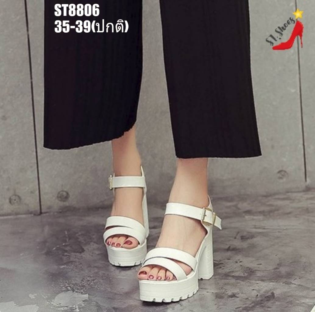 รองเท้าส้นตึกหนังเงาสไตล์แฟชั่นเกาหลี (สีดำ)