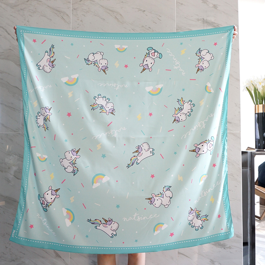 ผ้าพันคอ ลายยูนิคอร์น - Unicorn - Mint - สั่งทำใส่ชื่อ