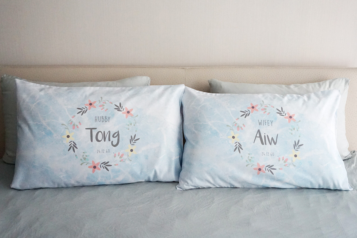 ปลอกหมอนหนุนคู่ลายหินอ่อนสีฟ้า Floral Frame - Grey