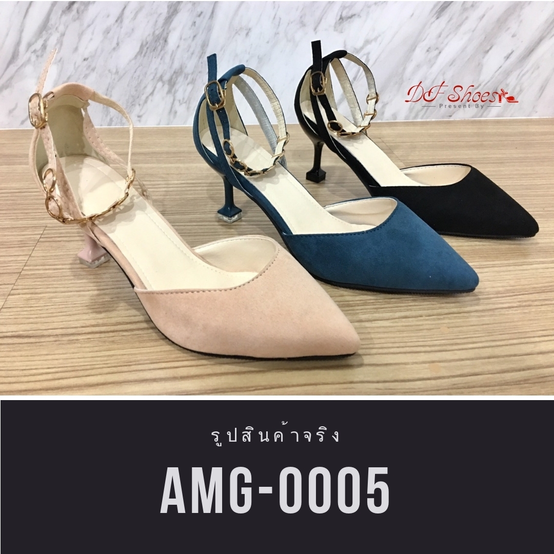 รองเท้าคัทชูส้นแจกันแต่งสายรัดข้อ (สีชมพู)