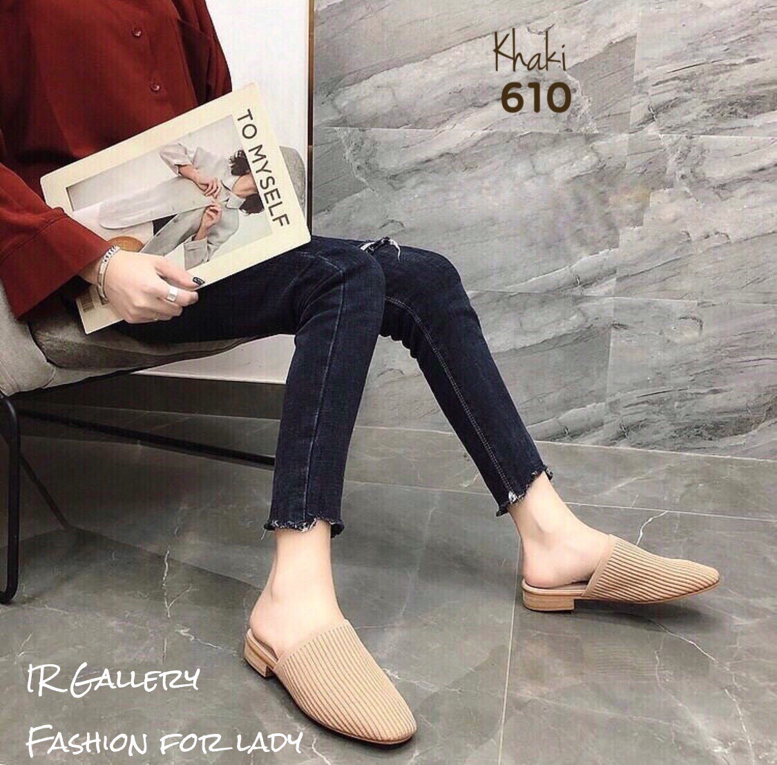 รองเท้าแตะผ้าทอทรงสลิปเปอร์ (สีเหลือง)