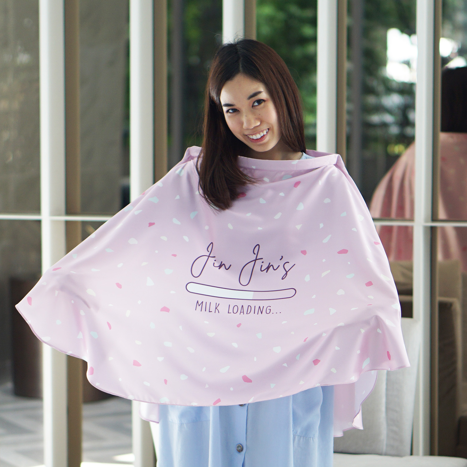 ผ้าคลุมให้นม สั่งทำใส่ชือ ลาย Terrazzo - Pink