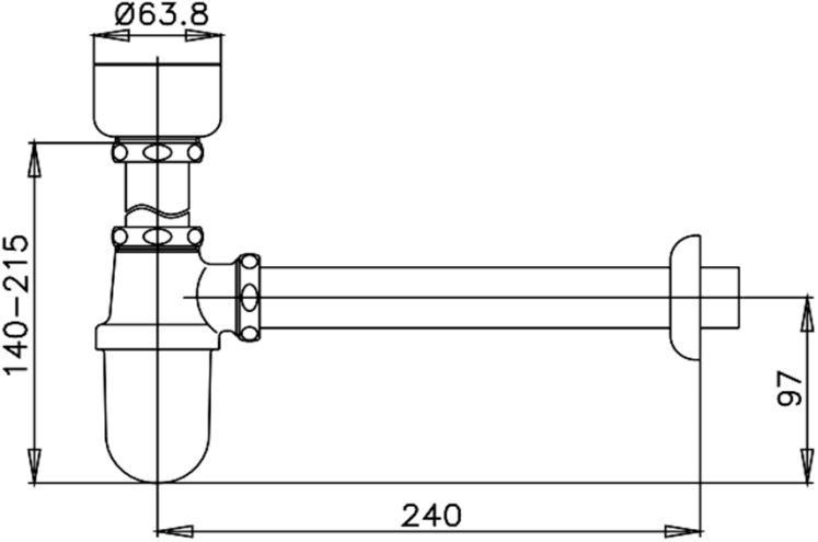 CT681 ท่อน้ำทิ้งโถปัสสาวะชาย แบบกระปุกยาว 24 ซม