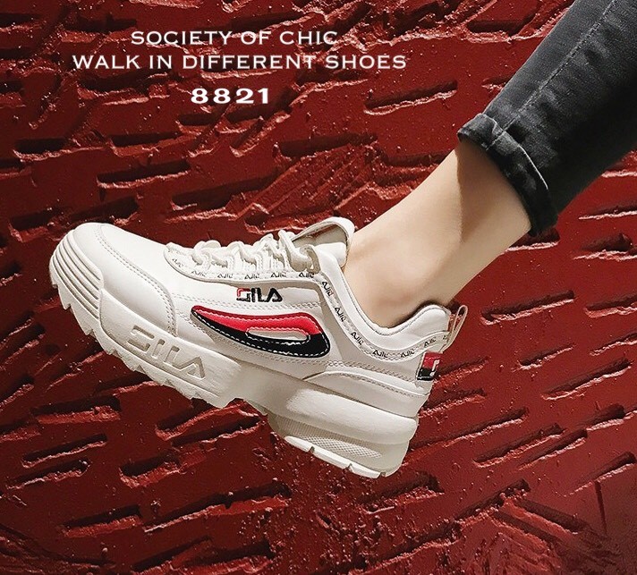 รองเท้าผ้าใบทรงSport Girl แต่งลายแฟชั่น (สีแดง)