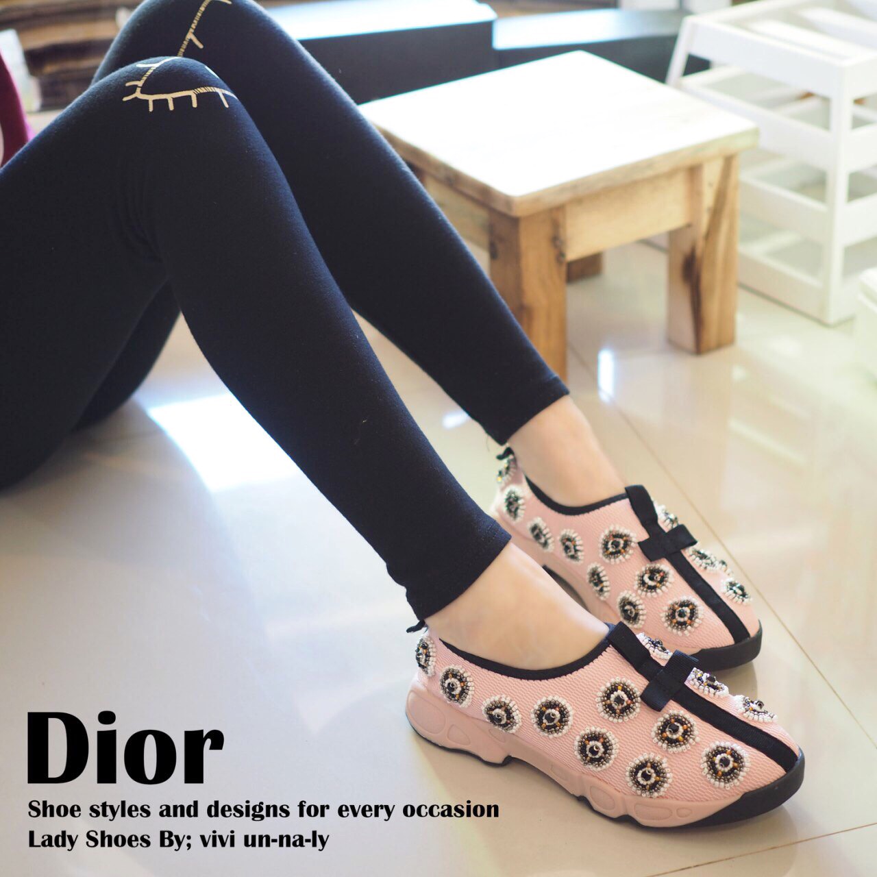 รองเท้า Dior Fusion Sneakers ลายปัด (สีชมพู)