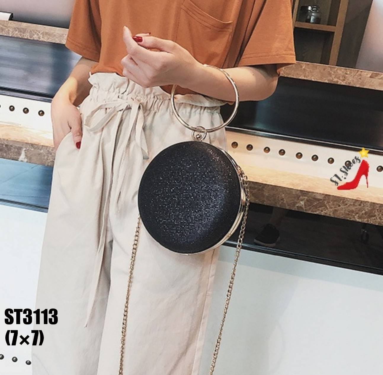 กระเป๋ากลิตเตอร์ทรงกลม (สีเทา)