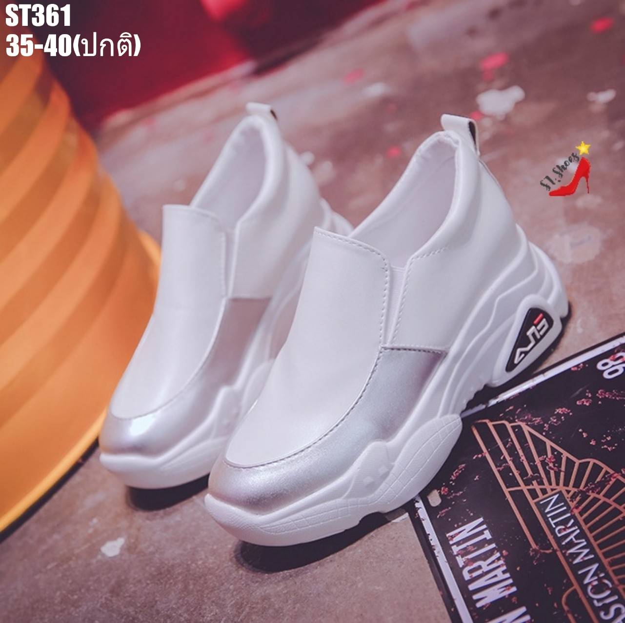 รองเท้าผ้าใบเสริมส้นแบบสวมพื้นsport (สีเขียว)