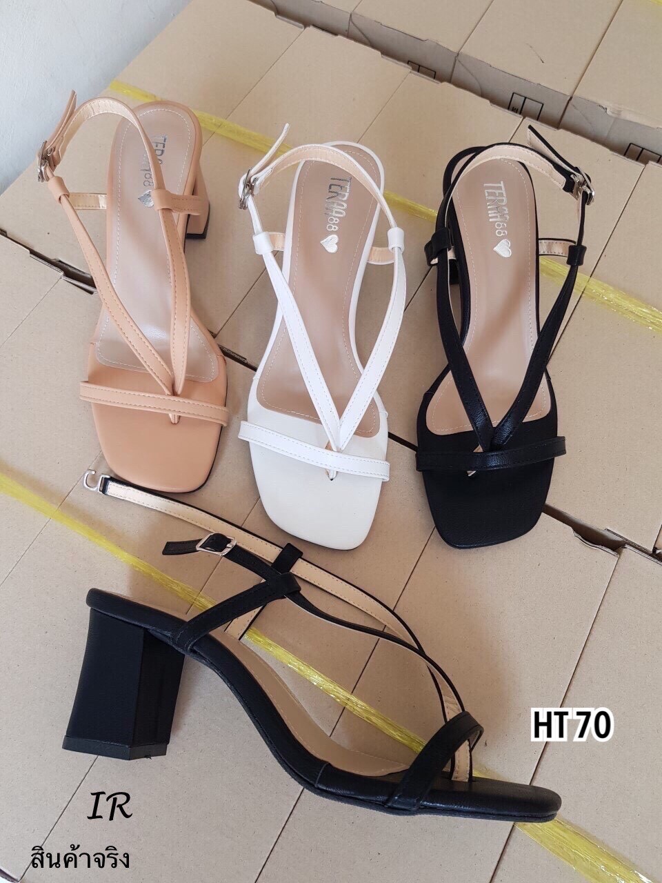 รองเท้าส้นตันสายคีบสไตล์แฟชั่นเกาหลี (สีดำ)