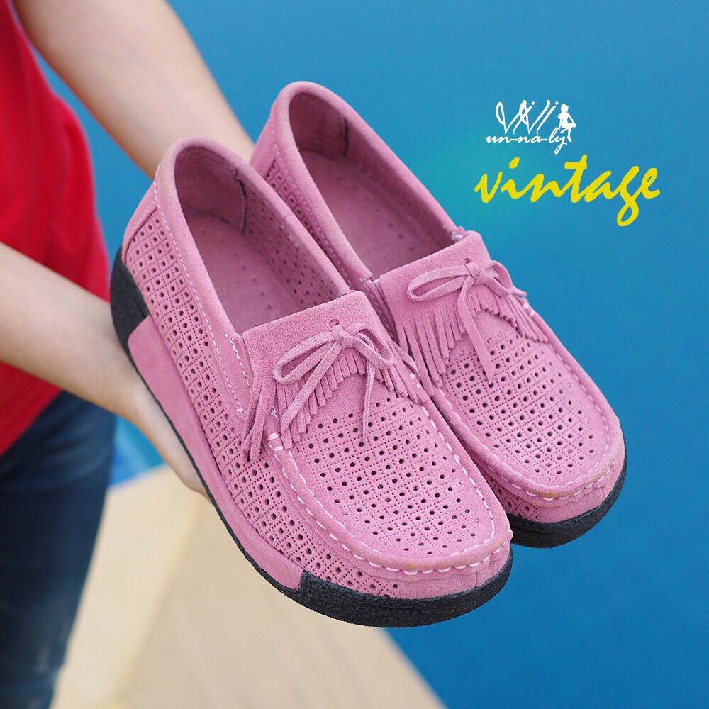 รองเท้า Moccasin ฉลุลาย (สีบานเย็น)