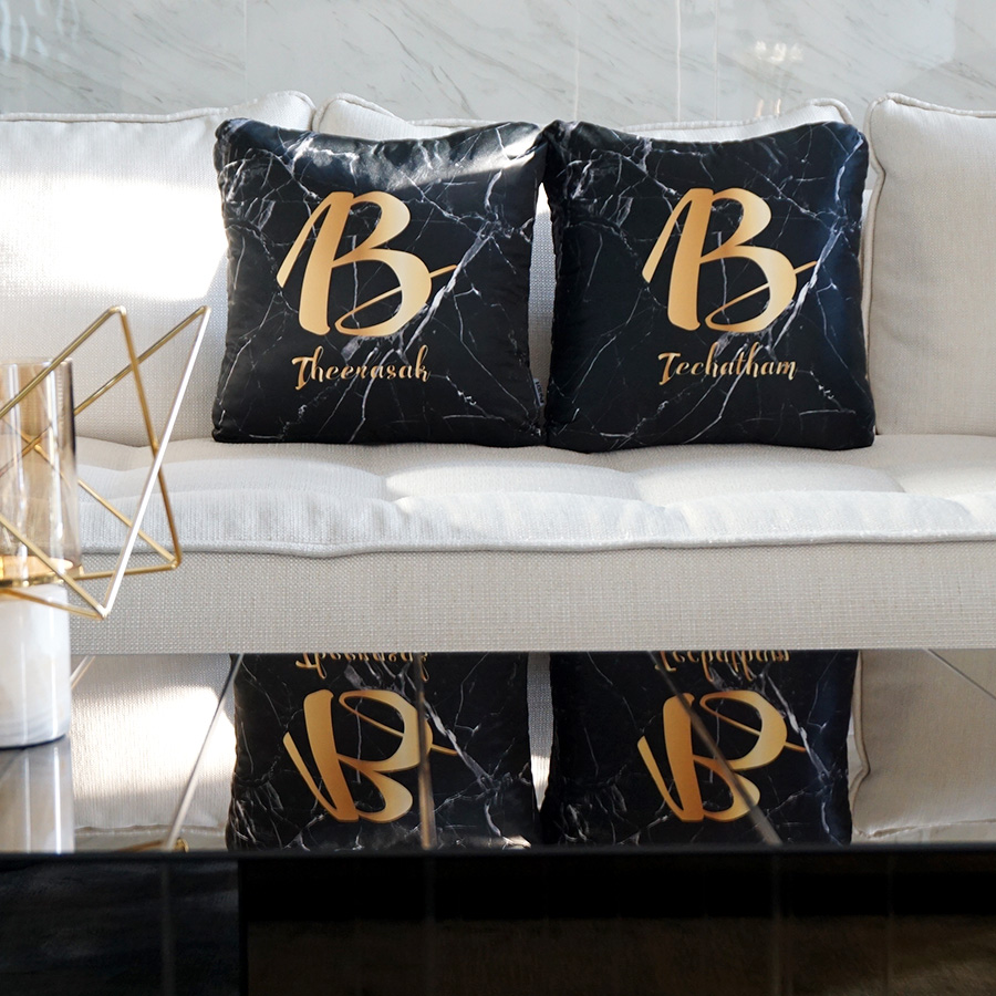 หมอนอิงสั่งทำใส่ชื่อ ลาย Black Marble - Gold