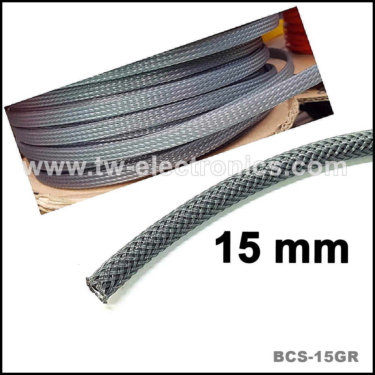 สายถัก 15 mm (สีเทา) / BCS-15G