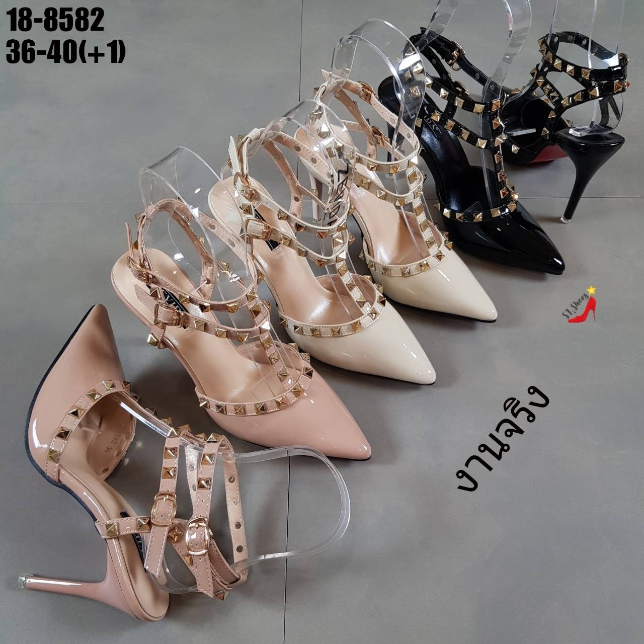 รองเท้าส้นสูงเปิดท้าย Style Valentino (สีชมพู)