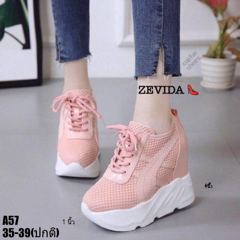 รองเท้าผ้าใบเสริทส้นบุผ้าตาข่ายนิ่ม (สีขาว)