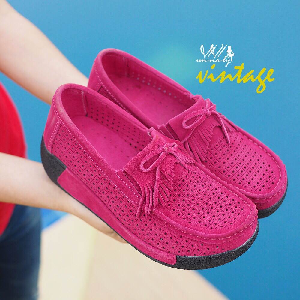 รองเท้า Moccasin ฉลุลาย (สีบานเย็น)