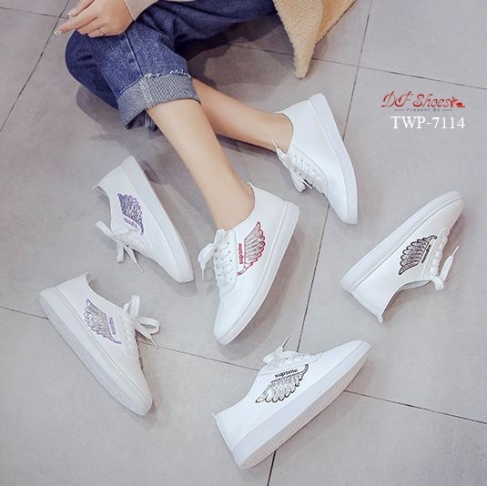 รองเท้าผ้าใบแฟชั่นปักเลื่อมปีก (สีม่วง)