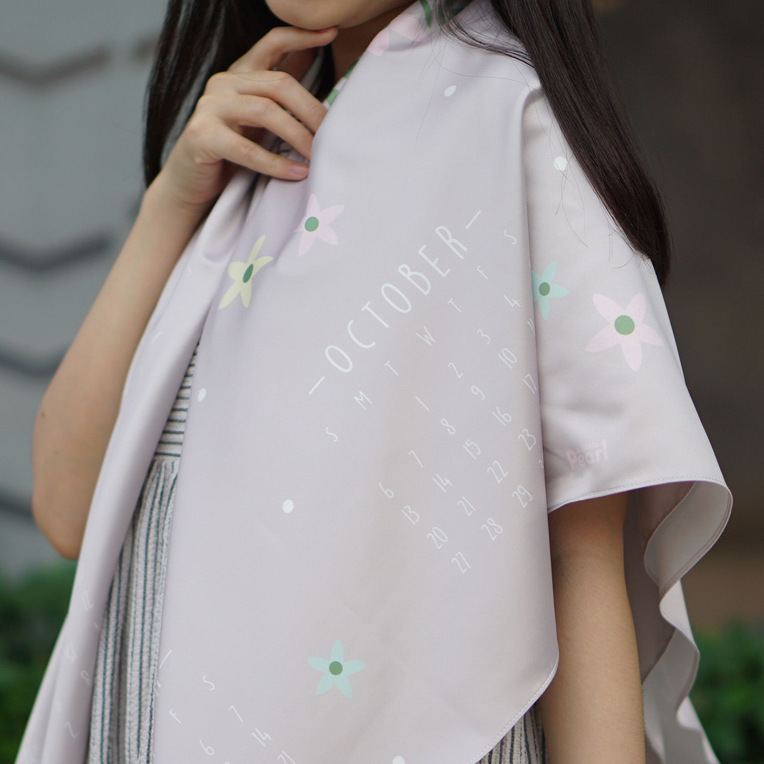 ผ้าพันคอ ลาย Calendar 2019 - Floral Frame สี Stone