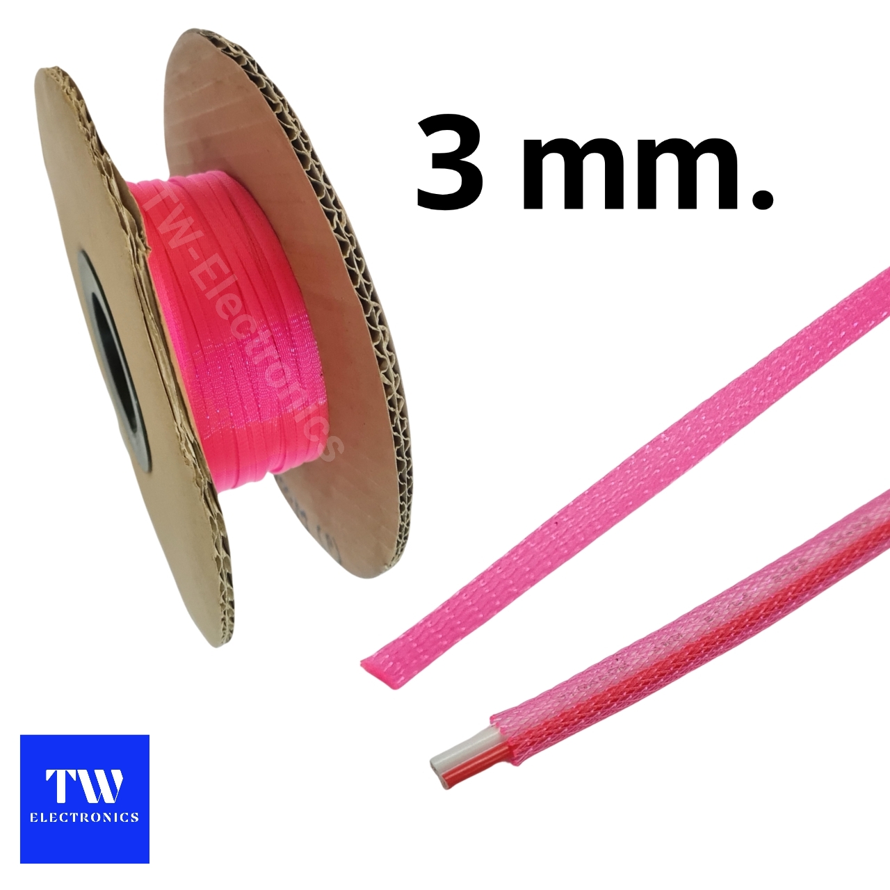 สายถักหุ้มสายไฟ 3 mm. (สีชมพู)