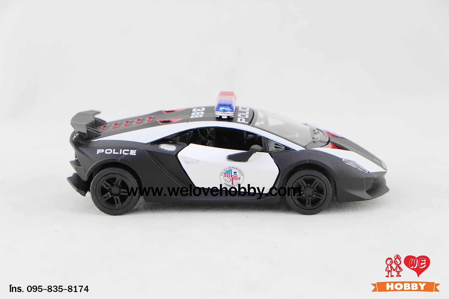 โมเดลรถตำรวจ Lamborghini Sesto Elemento สีดำ-ขาว Scale 1:38