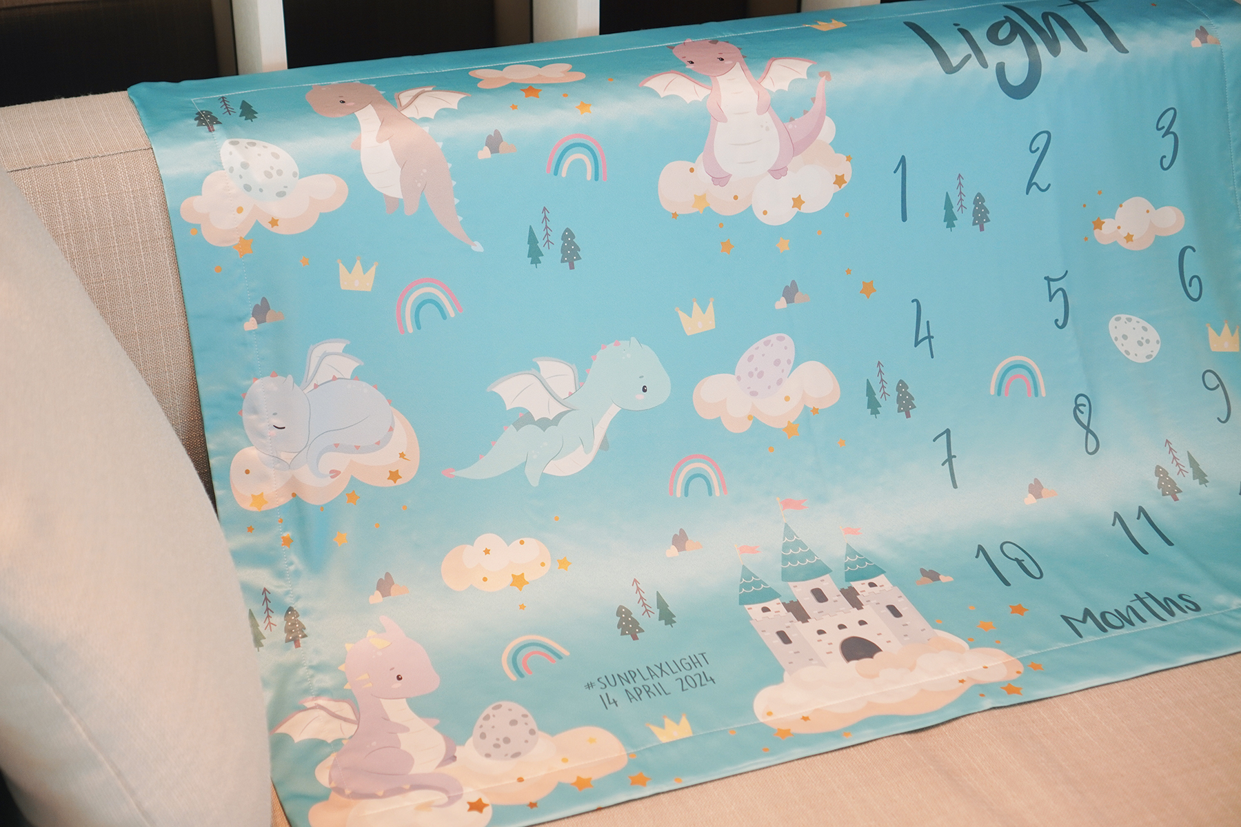 ผ้าห่ม Milestone ลาย Dragon - Blue
