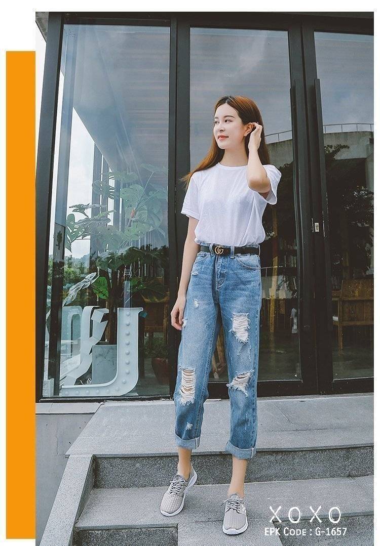 รองเท้าผ้าใบทรง Sport แต่งโลโก้X (สีชมพู)