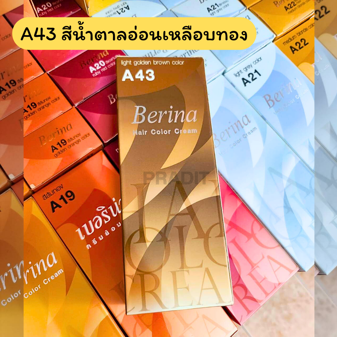 Berina Hair Color เบอร์ A43 สีน้ำตาลอ่อนเหลือบทอง 121 กรัม