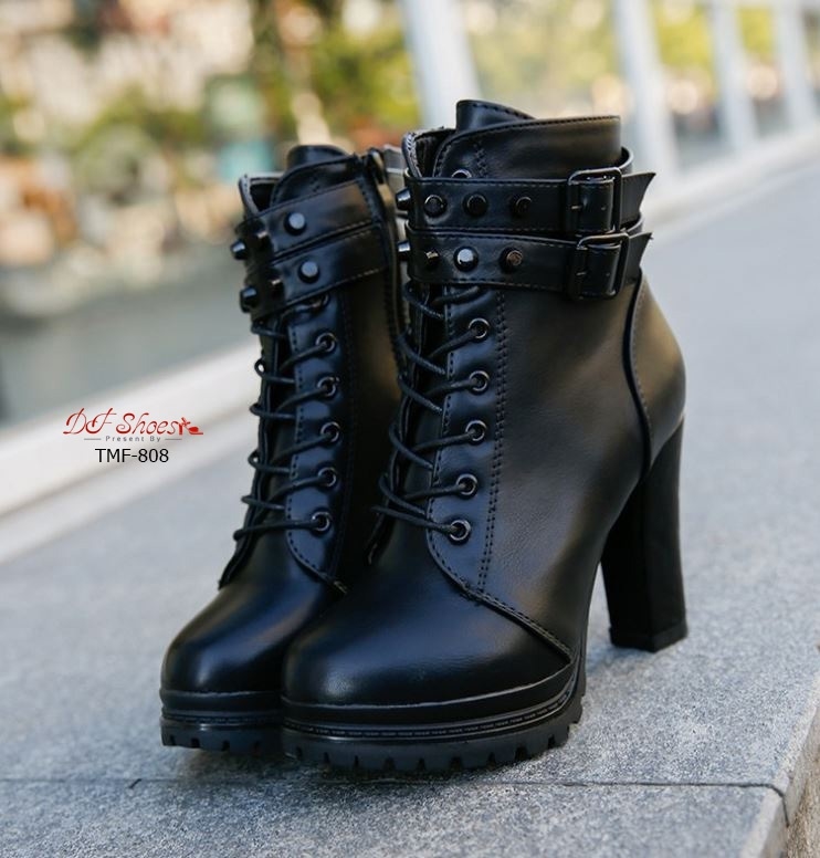 รองเท้าบูทส้นสูงแต่งซิปสไตล์แฟชั่นเกาหลี