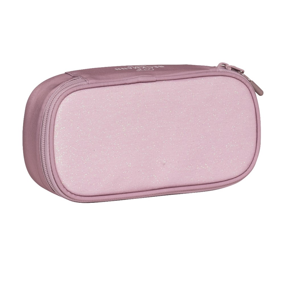 Oval pencil case, Pink Glitter