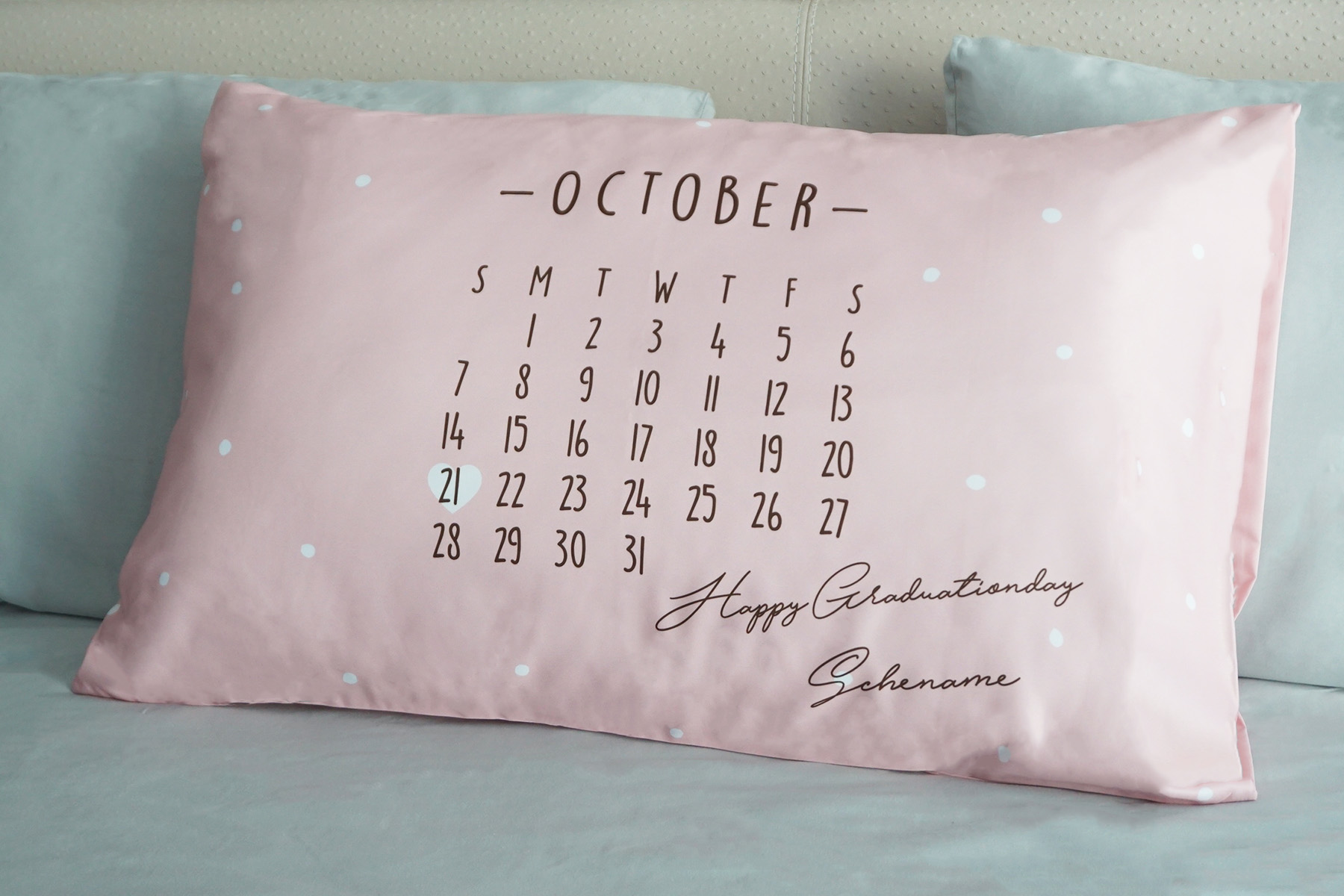 ปลอกหมอนหนุนคู่ พิมพ์ลายเต็มผืน ลาย Calendar 2019 - Pink