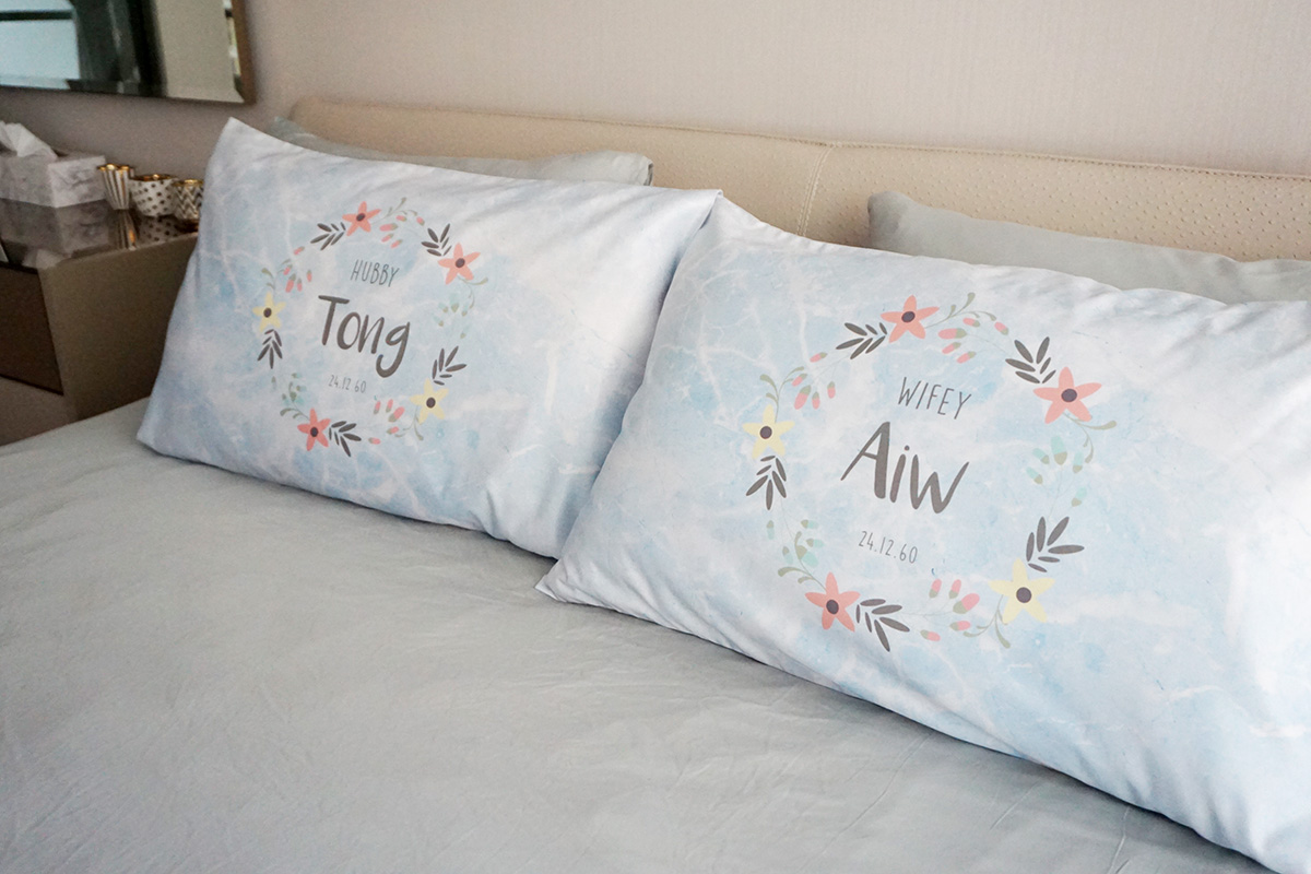ปลอกหมอนหนุนคู่ลายหินอ่อนสีฟ้า Floral Frame - Grey