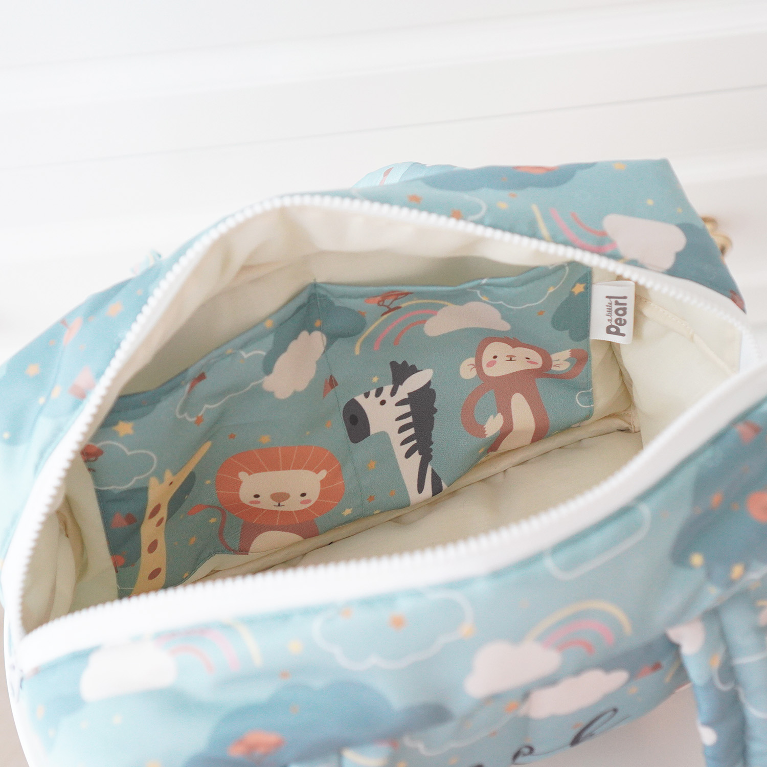 Fluffy Bowling Bag กระเป๋านุ่มนิ่ม ทรง Bowling สั่งทำใส่ข้อความ ลาย Safari - Green