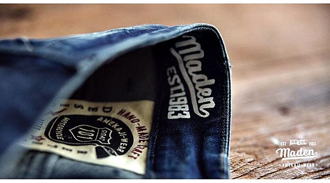 001065 กางเกงยีนส์ Maden tooling Japanese retro wash old jeans Denim Slim feet Size 28-34