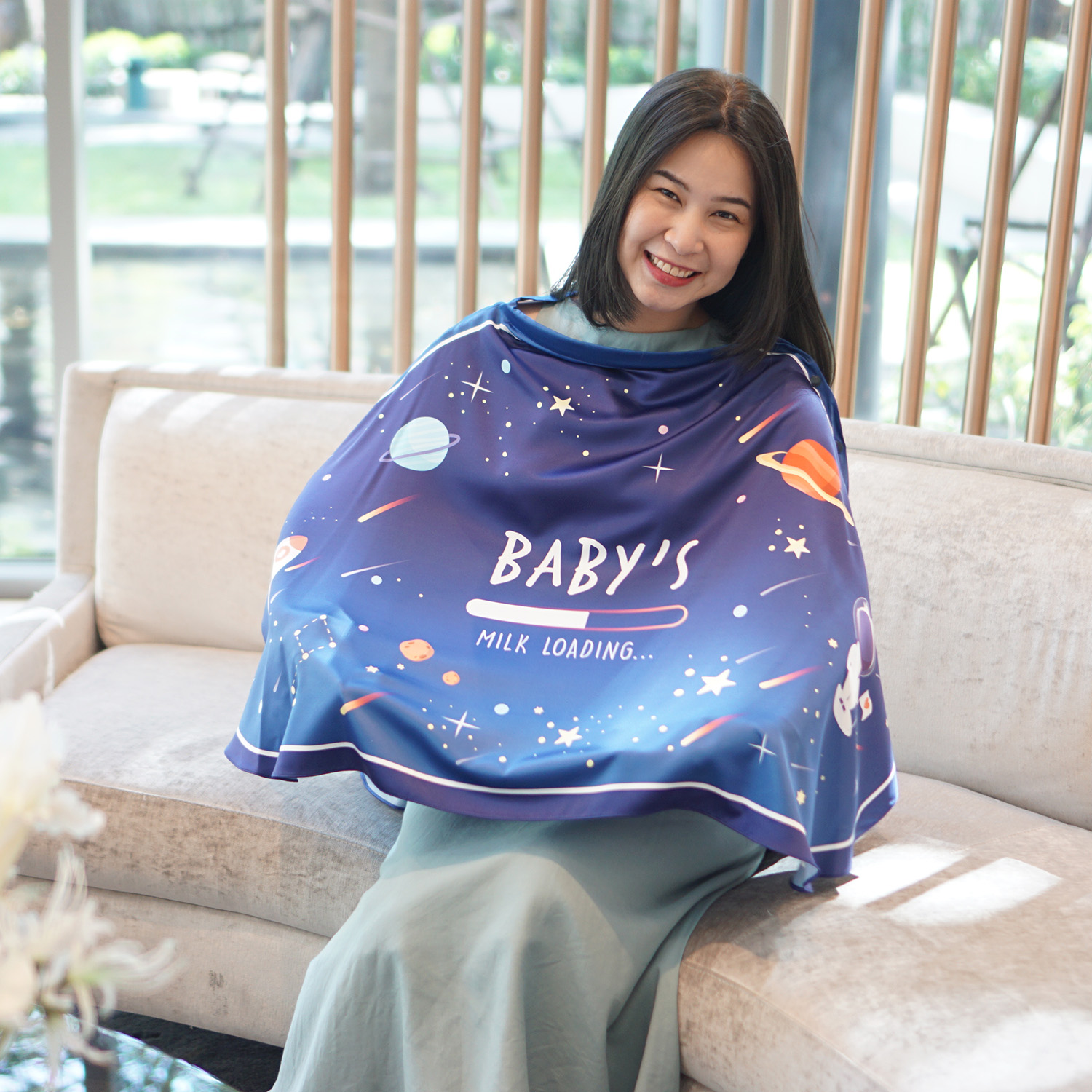 ผ้าคลุมให้นม (รุ่นมีกระดุม ถอดโครงได้) พร้อมส่ง ลาย Space - Navy