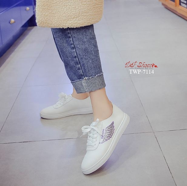 รองเท้าผ้าใบแฟชั่นปักเลื่อมปีก (สีม่วง)