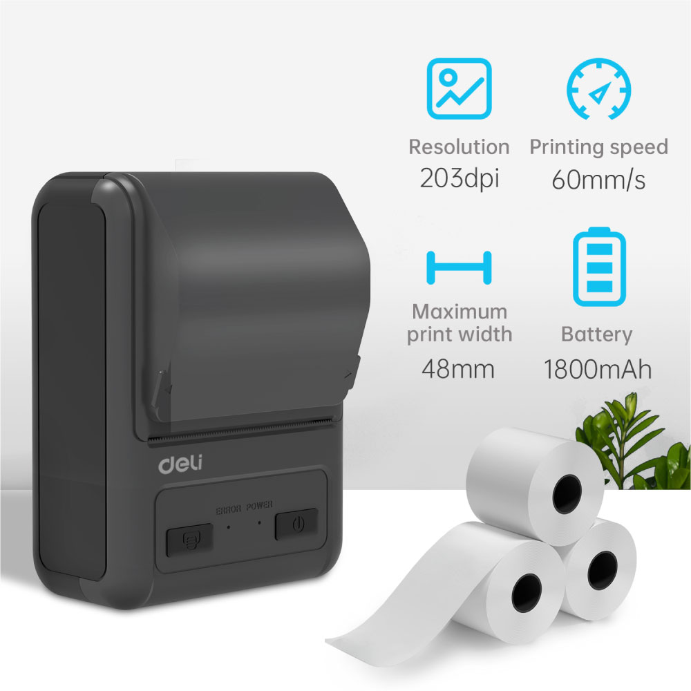 ขายถูก THERMAL LABEL PRINTER DELI 200P (เครื่องพิมพ์ใบเสร็จ ระบบความร้อน หน้ากว้าง 2นิ้ว) เชื่อมต่อ Bluetooth ประกันศูนย์ 1ปี