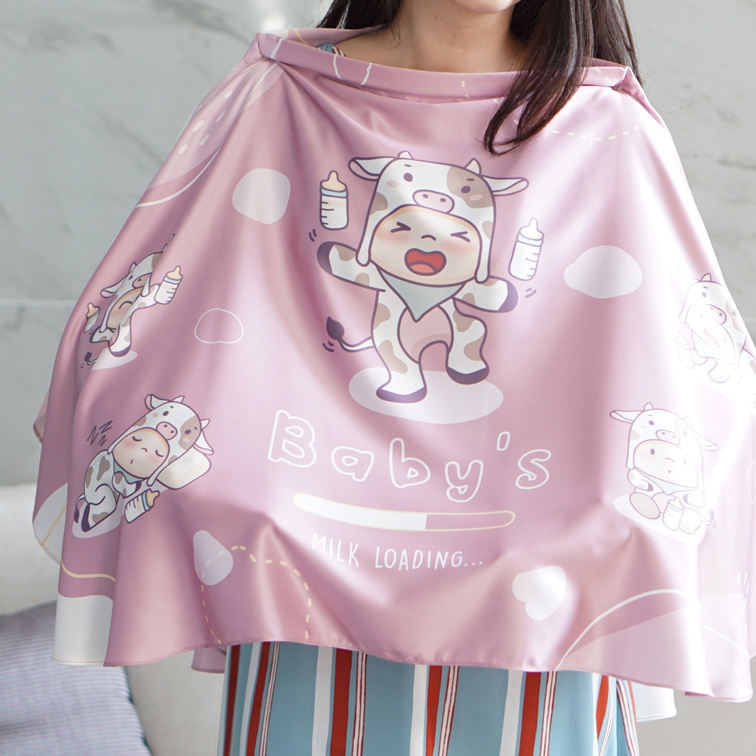 ผ้าคลุมให้นม สั่งทำใส่ชือ ลาย Cow - Pink