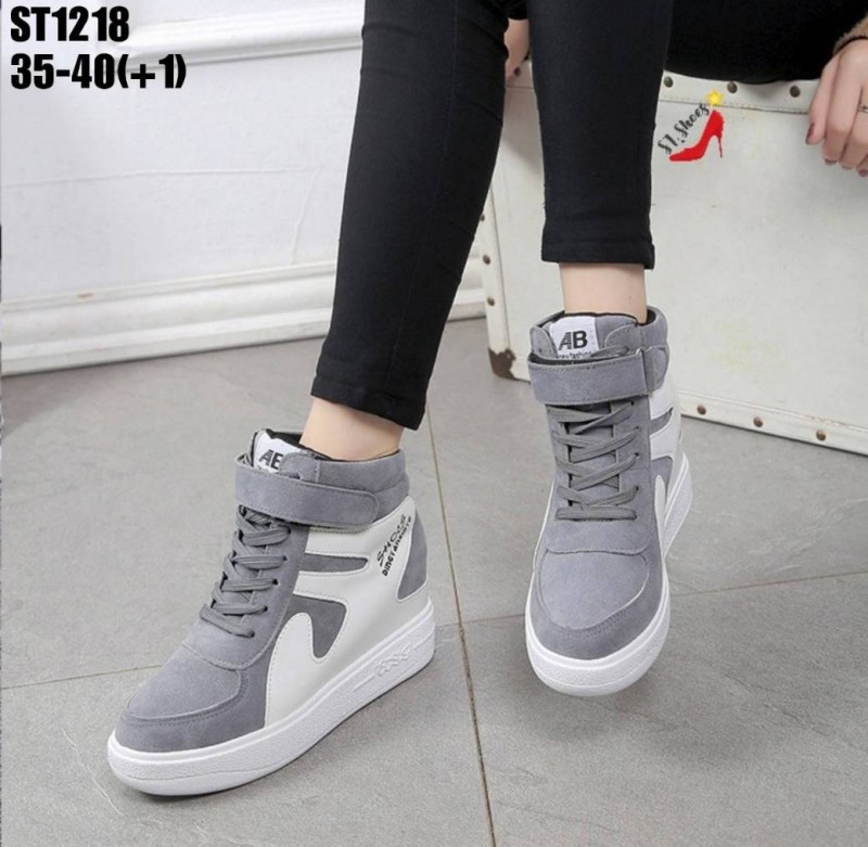 รองเท้าผ้าใบเสริมส้นทรงหุ้มข้อทูโทน (สีเทา)