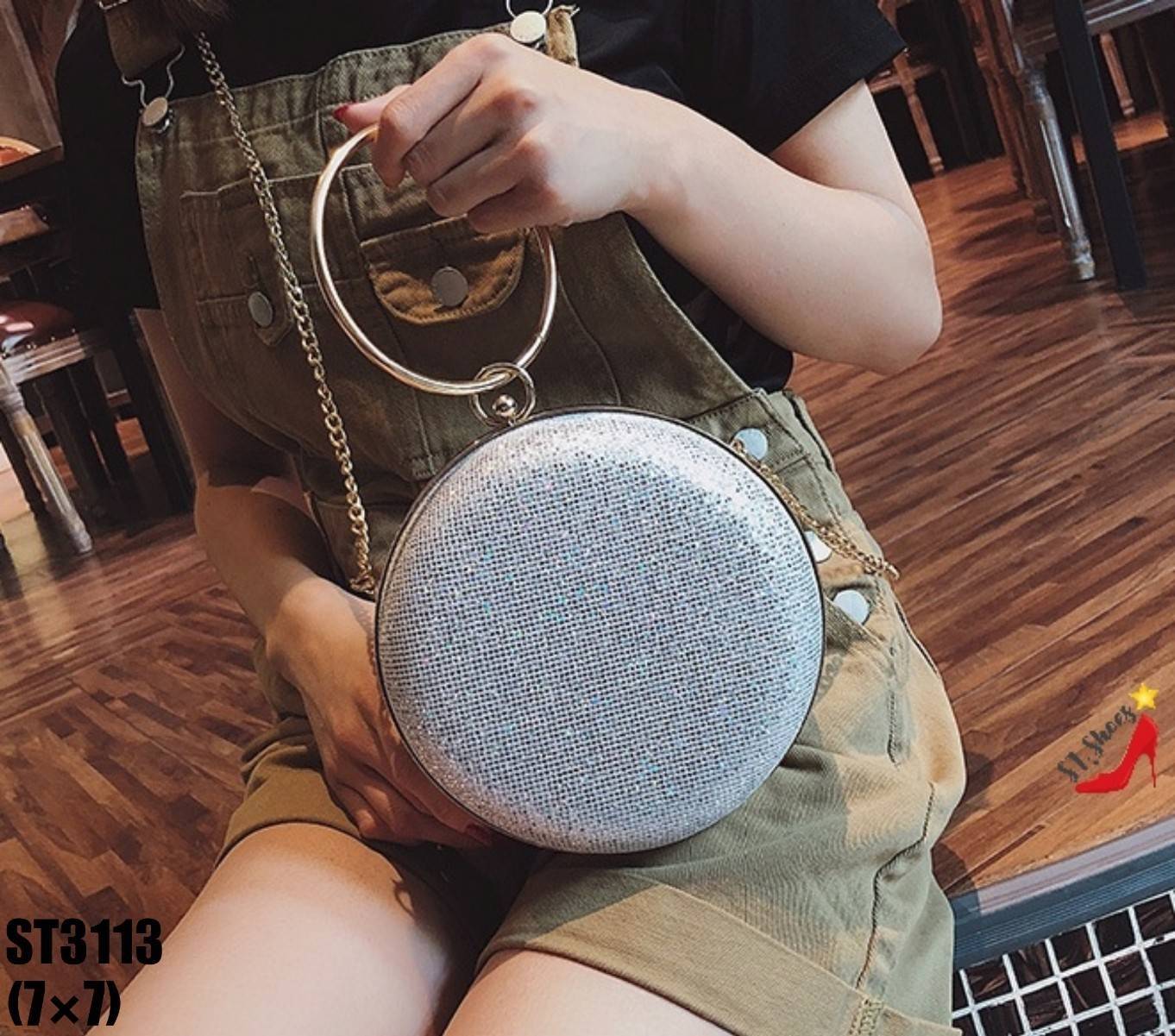 กระเป๋ากลิตเตอร์ทรงกลม (สีเทา)