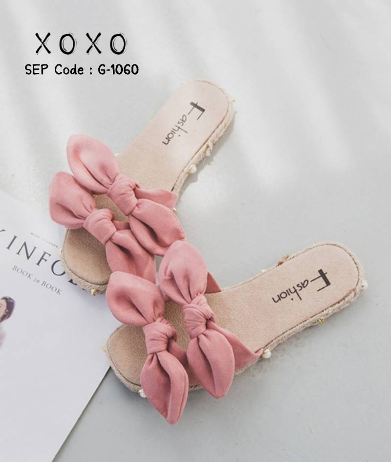 รองเท้าแตะแต่งโบว์2ชั้น (สีชมพู)