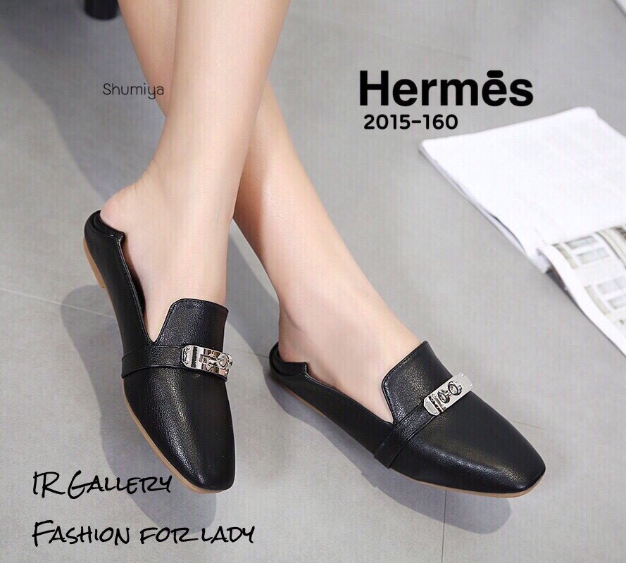 รองเท้าคัทชูหนังนิ่ม Style Hermes (สีดำ)