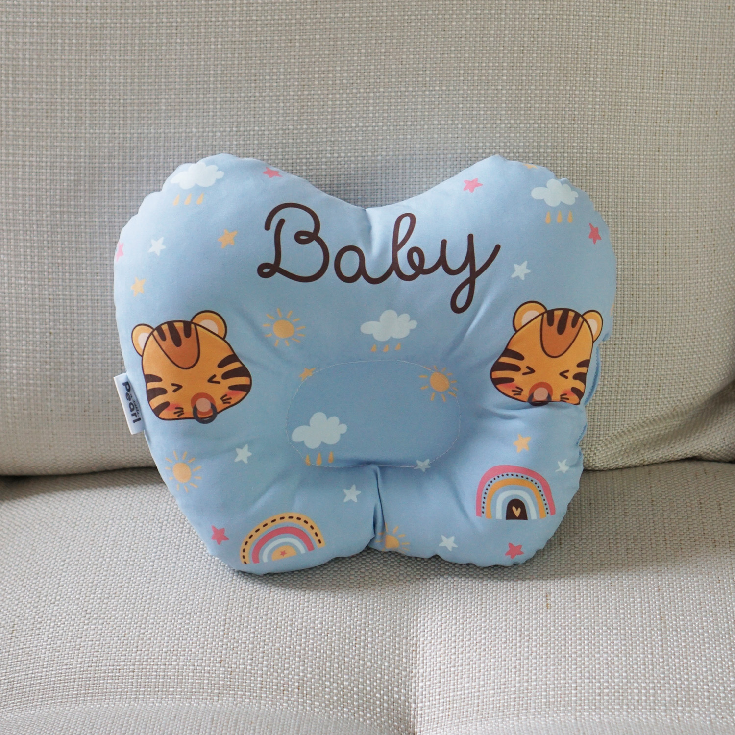 หมอนหลุม Baby Pillow แบบพร้อมส่ง ลายเสือสีฟ้า Tiger - Blue