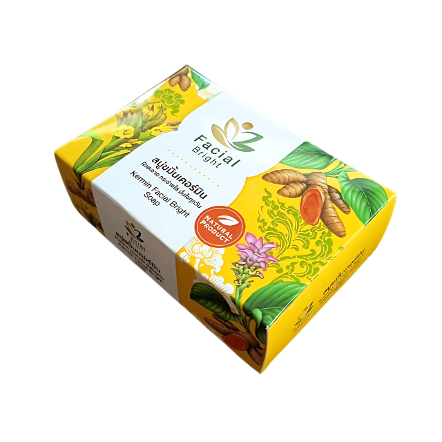 สบู่ขมิ้นชัน Kermin Facial Bright สบู่เคอร์มิน เฟเชียลไบรท์ ใช้นวัตกรรมกักเก็บสารสกัดขมิ้นชันให้อยู่ในแคปซูลที่เล็กมากๆ และจะแตกตัวขณะใช้งาน