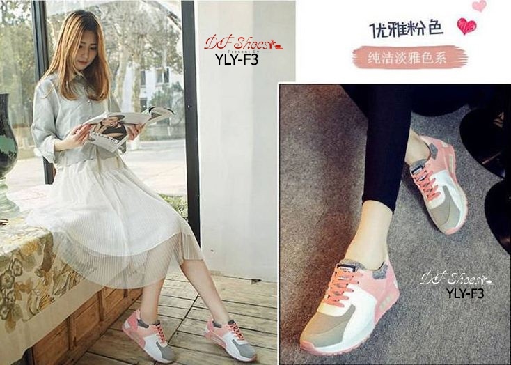 รองเท้าผ้าใบแฟชั่นทรงSportพาสเทล (สีชมพู)