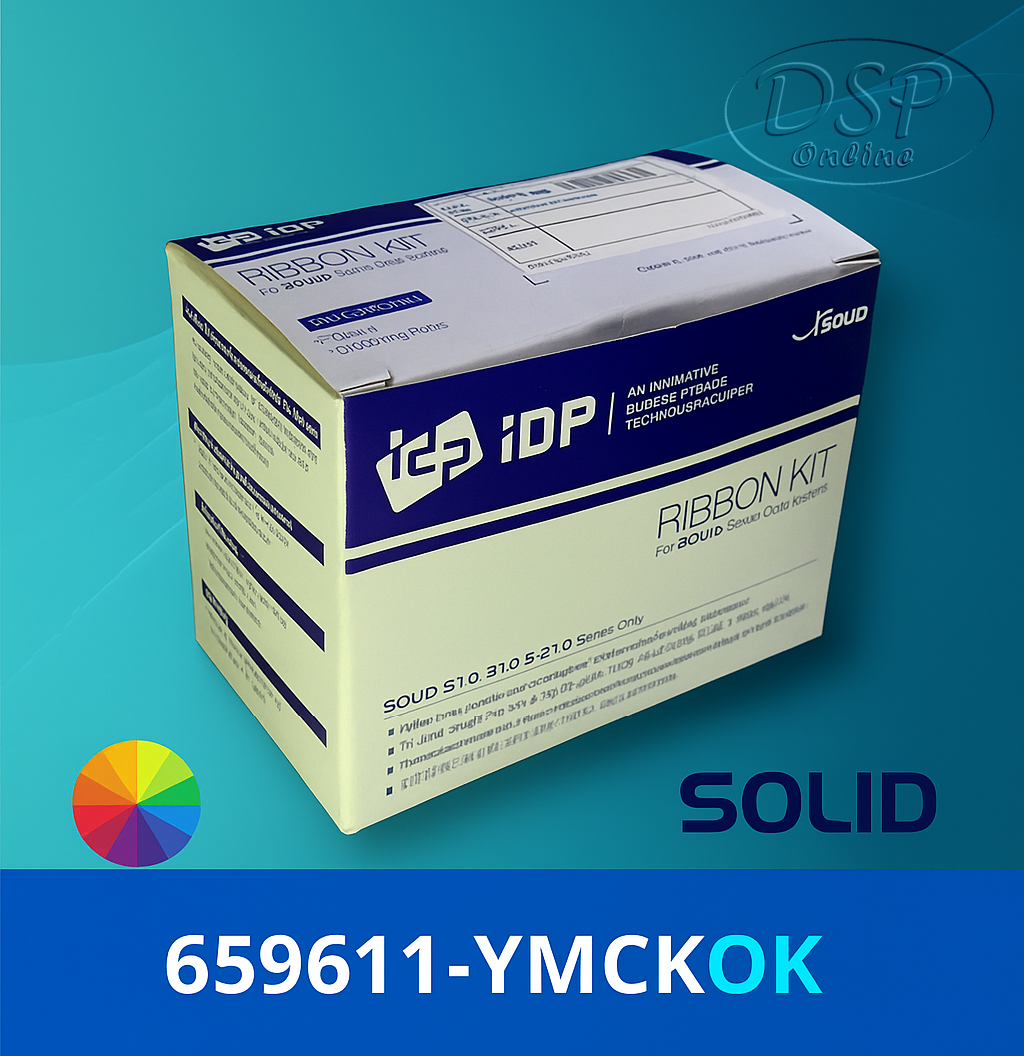ขายถูก IDP Solid 659611 YMCKOK Ribbon ของแท้ พิมพ์บัตรสี–ดำ พร้อมเคลือบ Overlay