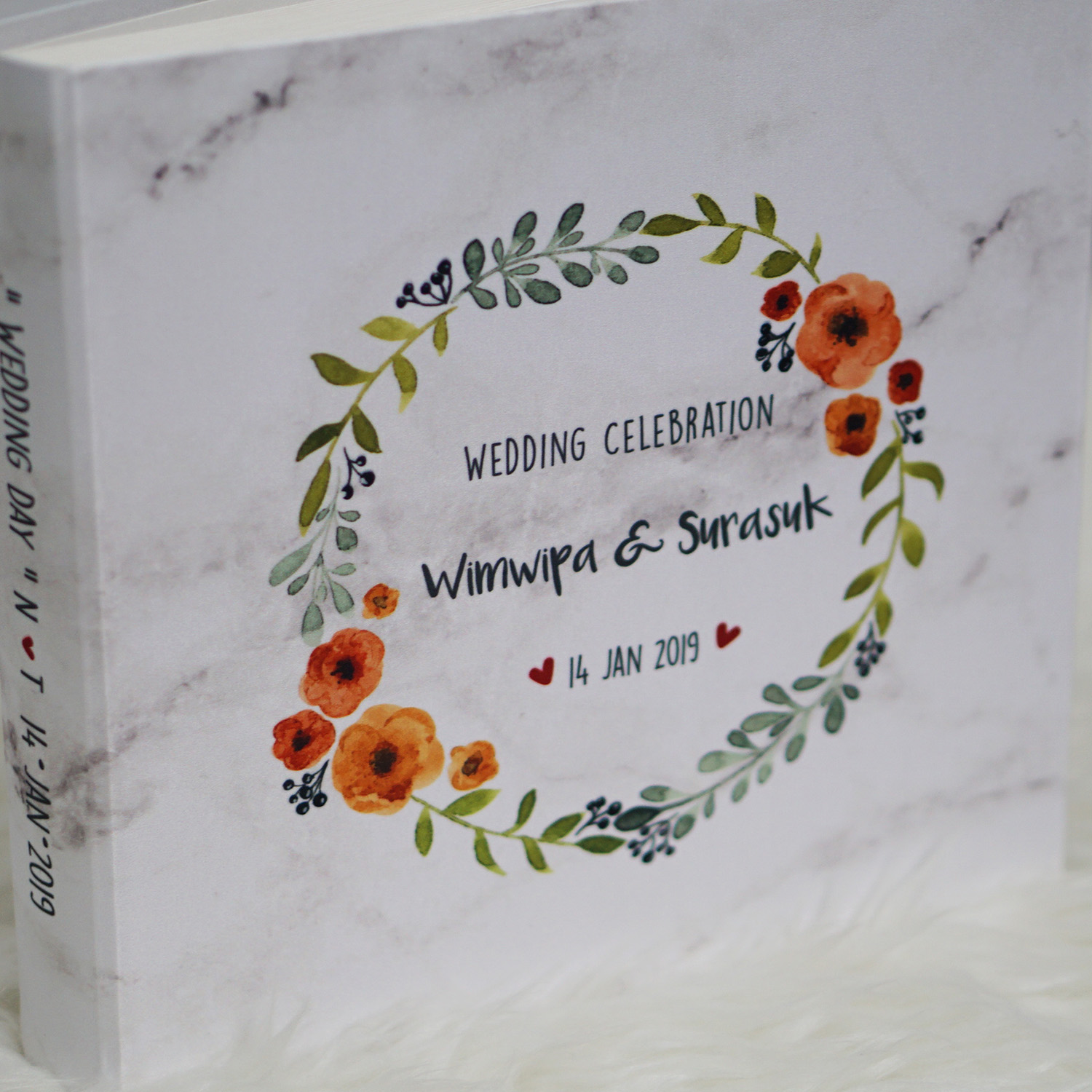 สมุดเซ็น สมุดอวยพร ขนาด 60 หน้า แบบสั่งทำใส่ชื่อ ลายหินอ่อน Water colour Floral Frame