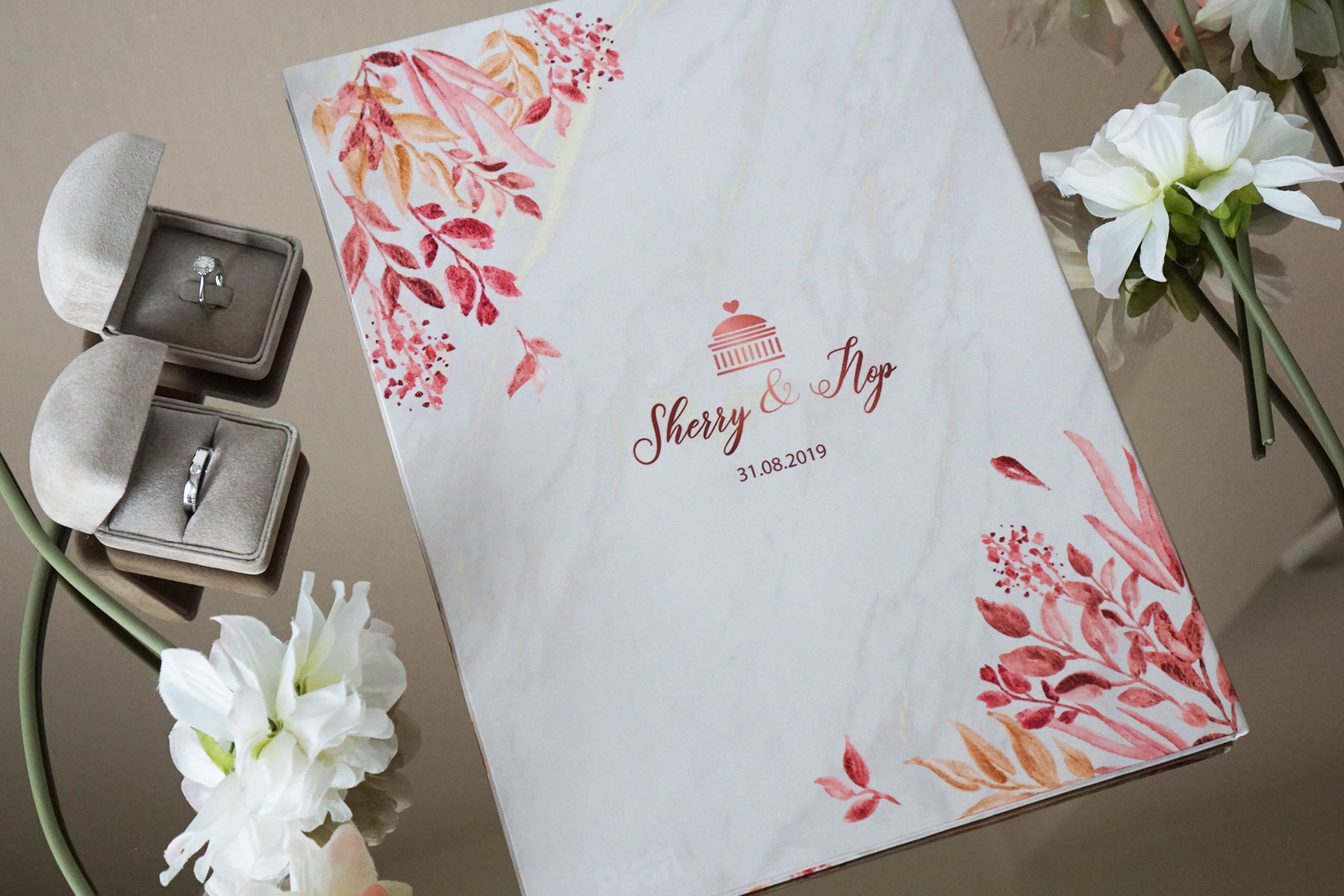 แฟ้มทะเบียนสมรส/สูติบัตร สั่งทำใส่ข้อความ ลาย Gold Marble - Autumn