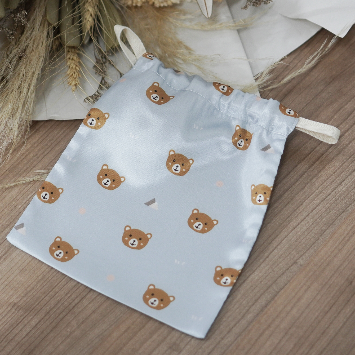 ถุงผ้าซาติน ลาย Pattern Teddy - Blue